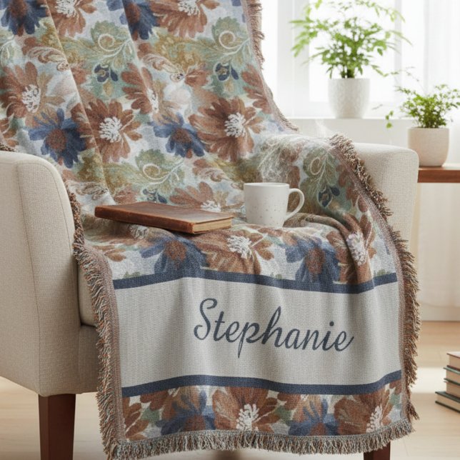 Erdige botanische Wiese Achtsamkeit Decke (Personalized boho floral throw blanket)