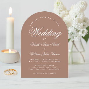 Erdige braune Bögen Einfache Kalligrafie Hochzeit Einladung