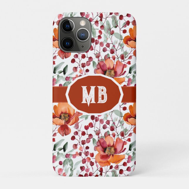 Erdige Farben, Herbstblumen Monogramm Case-Mate iPhone Hülle (Rückseite)