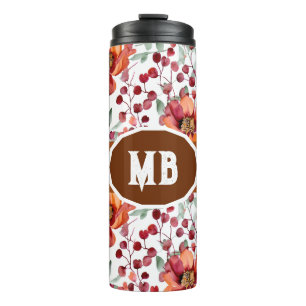 Erdige Farben, Herbstblumen-Monogramm Thermosbecher