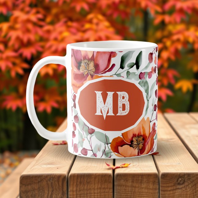 Erdige Farben, Herbstblumen monogrammiert Kaffeetasse (Von Creator hochgeladen)
