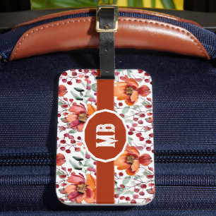 Erdige Farben, monogrammierte Herbstblumen Gepäckanhänger