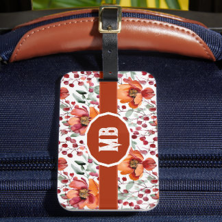 Erdige Farben, monogrammierte Herbstblumen Gepäckanhänger