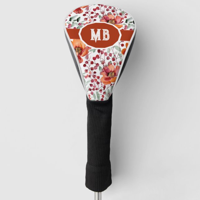 Erdige Farben, monogrammierte Herbstblumen Golf Headcover (Vorderseite)