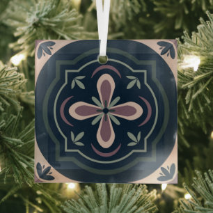 erdige farbene Blumengeometriefliesen Ornament Aus Glas