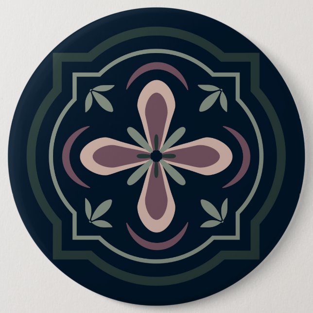 erdige farbene florale geometrische Fliesen Button (Vorderseite)
