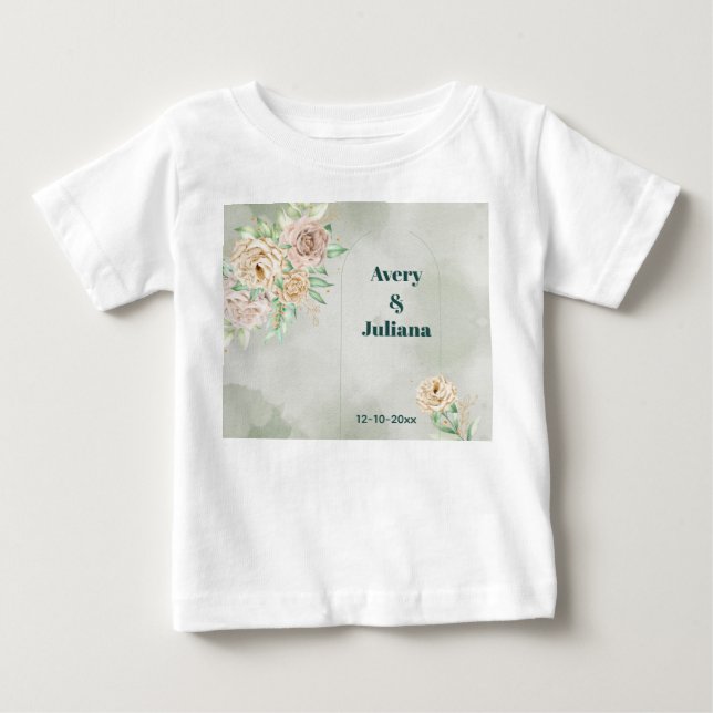 Erdige Farbtöne Blumen Boho Elegant Salbei Grün Baby T-shirt (Vorderseite)