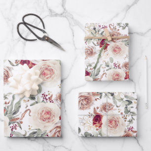 Erdige Farbtöne Florale Botanische Watercolor-Must Geschenkpapier Set