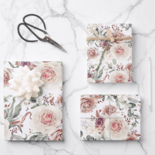 Erdige Farbtöne Florales Botanisches Wasserfarbenm Geschenkpapier Set