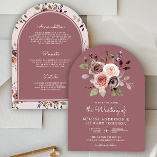 Erdige Florale Alles-in-Einem-Dusty-Rose-Hochzeit Einladung