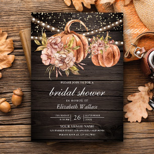 Erdige Florale Holz Boho-Kürbis-Brautparty Einladung