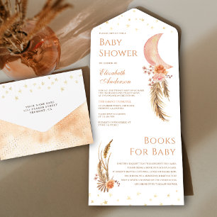 Erdige florale Pampas-Halbmond-Baby-Party All In One Einladung