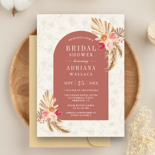 Erdige Florale Pampas Zimt-Rosen-Brautparty Einladung
