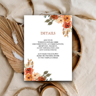 Erdige Florale Terrakotta-Hochzeitsdetails Begleitkarte