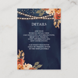 Erdige Florale Terrakotta Navyblaue Hochzeitsdetai Begleitkarte