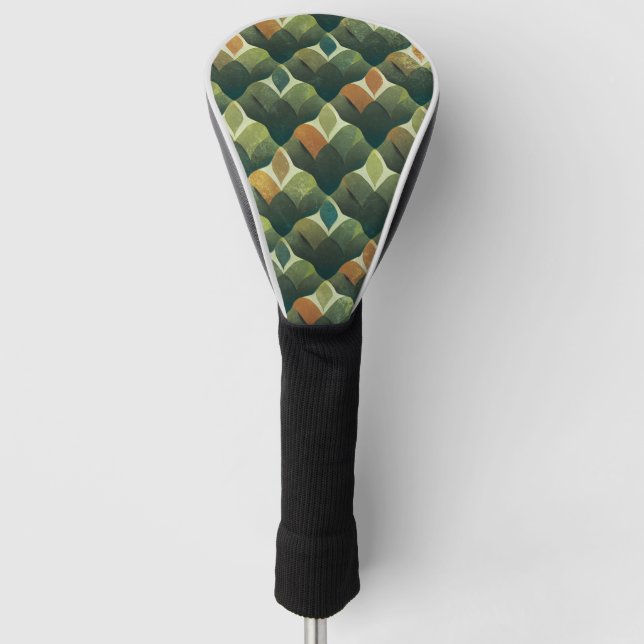 Erdige grüne Art Deco Fächer Muster Golf Headcover (Vorderseite)