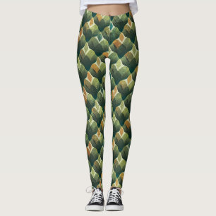 Erdige grüne Art Deco Fächer Muster Leggings