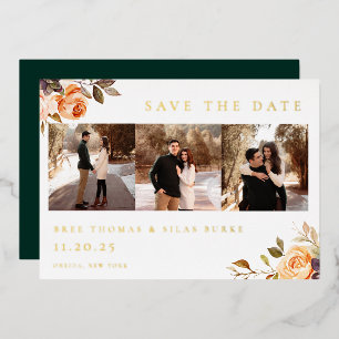 Erdige herbstliche Blumen-Foto-Save-the-Date Folieneinladung