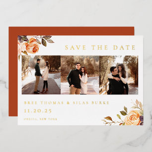 Erdige herbstliche Blumen-Foto-Save-the-Date Folieneinladung