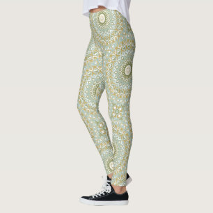 Erdige Mandala in Grün, Gold und Sanftblau Leggings