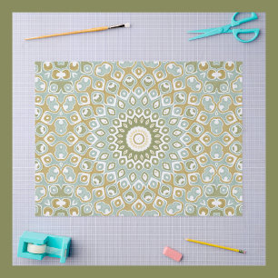 Erdige Mandala in Grün, Gold und sanftem Blau Seidenpapier
