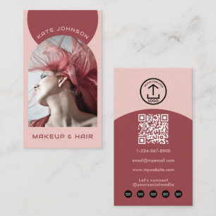Erdige moderne Make-up-Frisuren-Arch-Foto-QR-Code- Visitenkarte