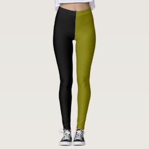 Erdige monochrome halb schwarze, halb braun-grüne leggings