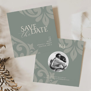 Erdige Oliven-Damask-Eleganz Klassische Hochzeitsf Save The Date