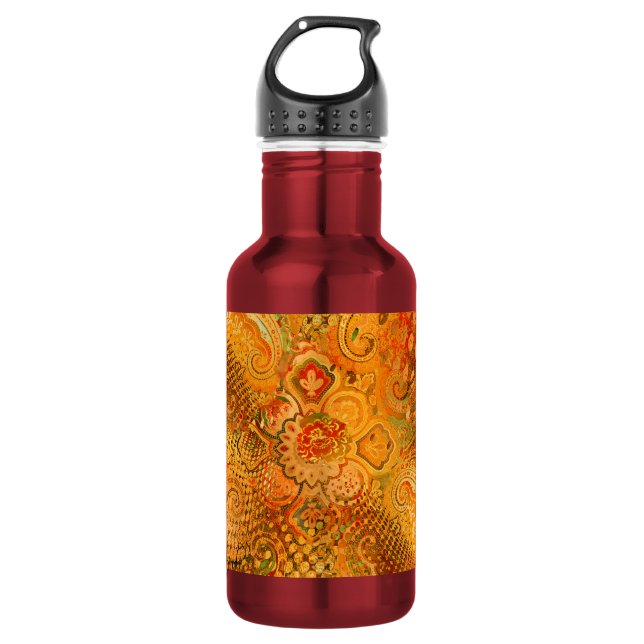 Erdige Orange-Töne Paisley Edelstahlflasche (Vorderseite)