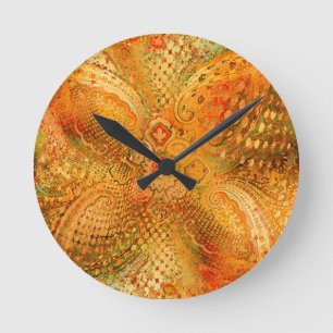 Erdige Orangetöne Paisley Runde Wanduhr