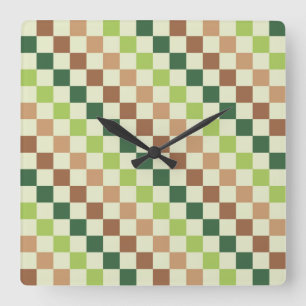 Erdige Regenbogen-Diagonal-Karo-Schachbrettmuster Quadratische Wanduhr