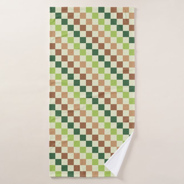 Erdige Regenbogen-Diagonal-Schachbrettmuster Badhandtuch Set (Badehandtuch)