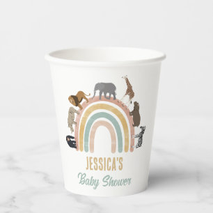 Erdige Regenbogen-Dschungeltiere Baby Shower Pappbecher