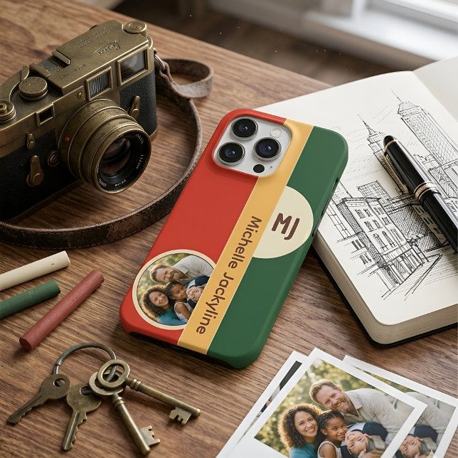 Erdige Retro 70er Farbblock Custom Foto & Name iPhone Hülle (Von Creator hochgeladen)