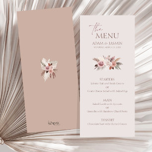 Erdige Röte Pampas Floral Boho Hochzeitsmenü Menükarte