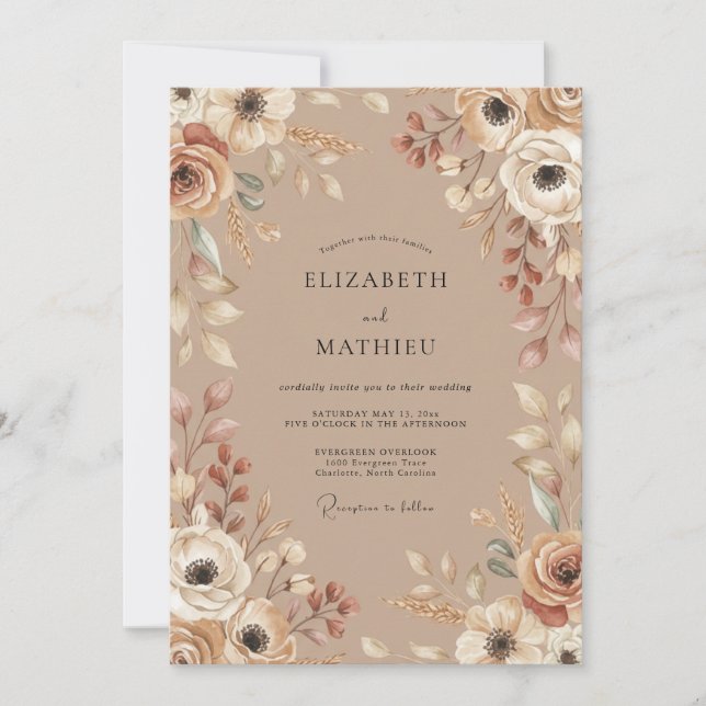 Erdige rustikale Hochzeit in Tan Einladung (Vorderseite)