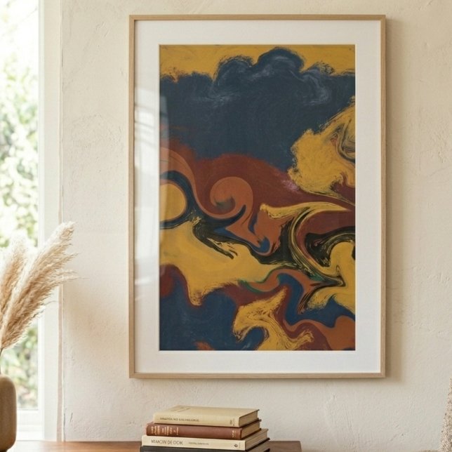 Erdige Stimmung Fluid Abstrakte Schwünge Poster (An organic wabi-sabi swirl poster for a new homeowner celebrating a cozy housewarming milestone.)
