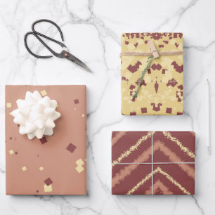 Erdige Tanzquadrate und Streifen Geschenkpapier Set