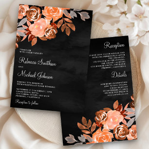 Erdige Terrakotta-Blumen Hochzeitskleid in Schwarz Einladung