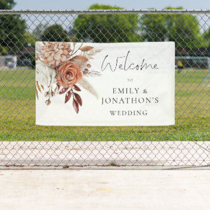 Erdige Terrakotta-Blumen Willkommen zur Hochzeit Banner