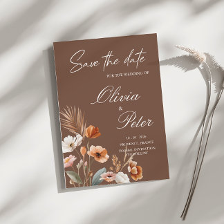 Erdige Terrakotta Boho Wildblumen Save The Date Einladung