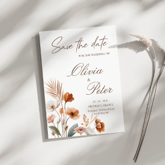 Erdige Terrakotta Boho Wildblumen Save-The-Date-Ka Einladung