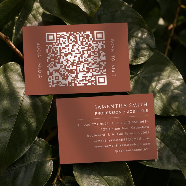 Erdige Terrakotta Minimal QR Code Professionell  Visitenkarte (Von Creator hochgeladen)