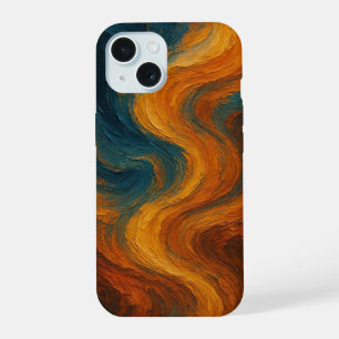 Erdige verbrannte Orange und Türkis abstrakte Ölma iPhone 15 Hülle