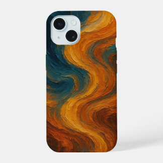 Erdige verbrannte Orange und Türkis abstrakte Ölma iPhone 15 Hülle