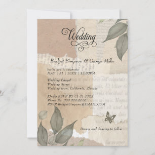 erdige Vintage Boho Grüne Eukalyptus-Hochzeit Einladung