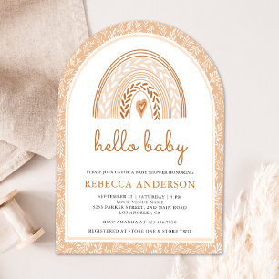 Erdige Wasserfarbe Boho Regenbogen Bogen Baby Show Einladung