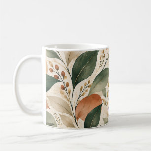 Erdige Wasserfarbe Botanische Blätter Nahtloses Mu Kaffeetasse