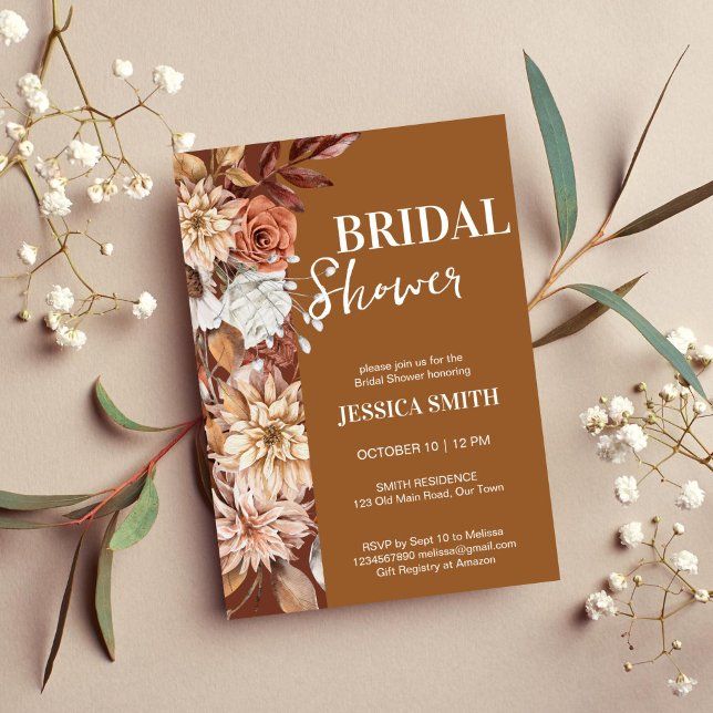 Erdige Wüste braune boho Blume fallen Brautparty Einladung (Earthy desert brown boho dry flowers fall themed bridal shower template invitation instant download)