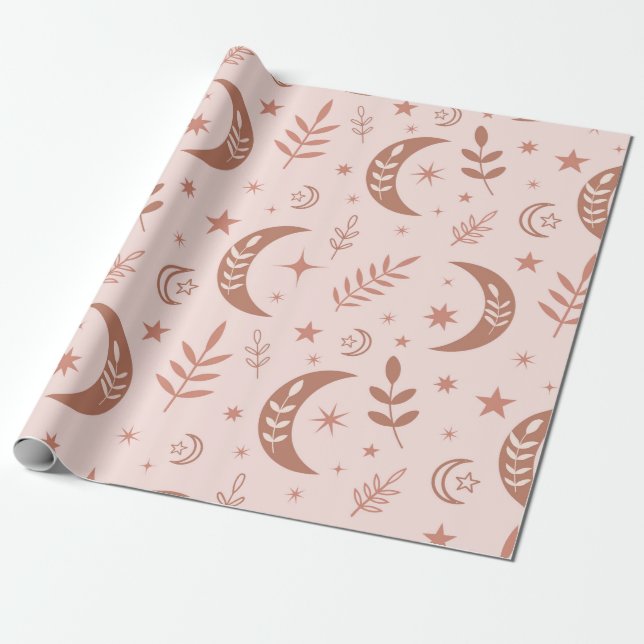 Erdiger Brauner Boho-Mond-Muster Geschenkpapier (Ungerollt)